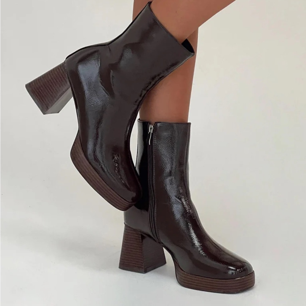 Princess Polly Kyleigh Brown Ankle Boots Platform Faux Leather Women Size 10 - Picture 5 of 7